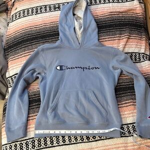 Champion Light Blue Script Logo Hoodie
